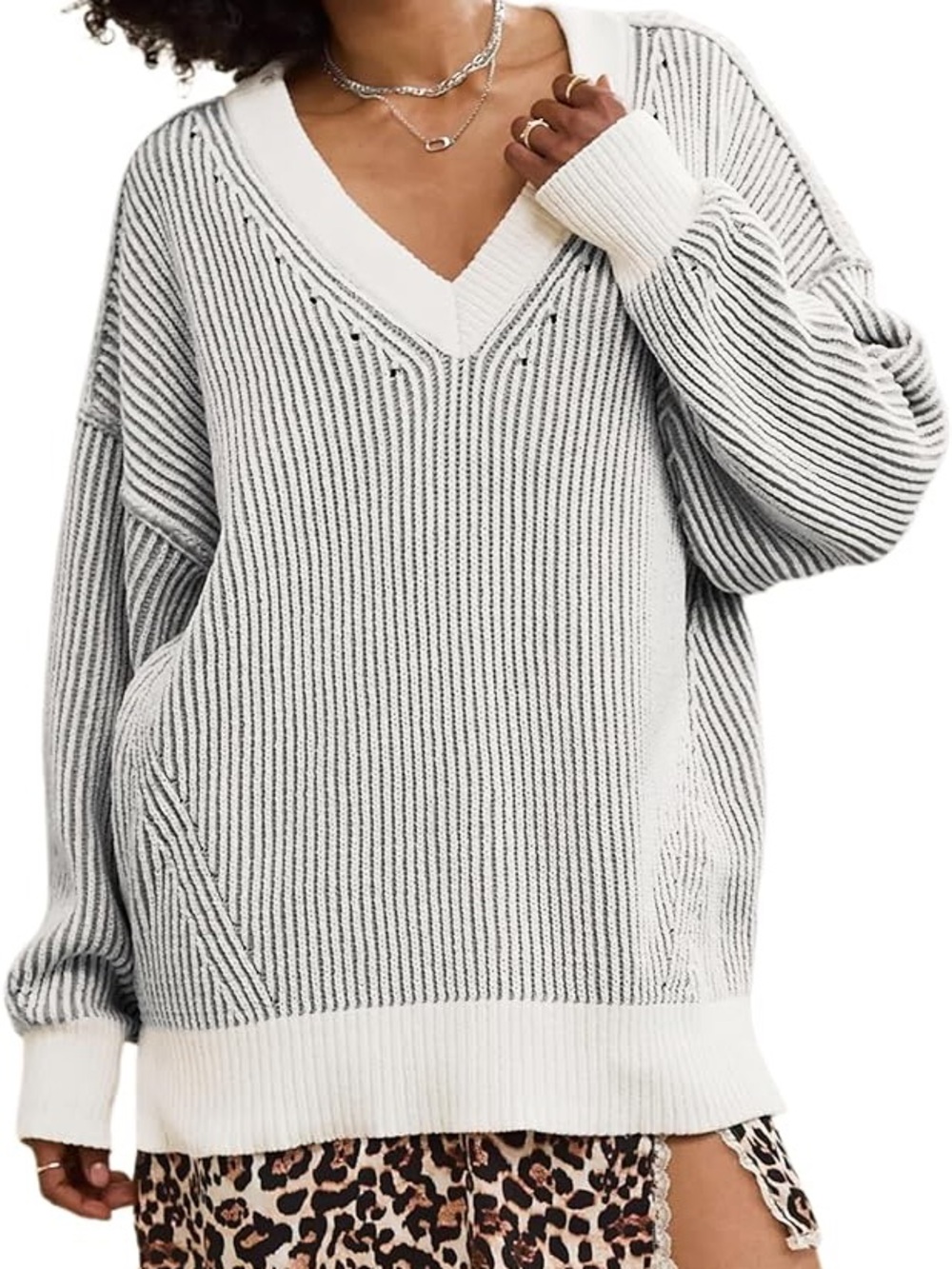 Aerie Oversized V-Neck Ribbed Sweater - #264